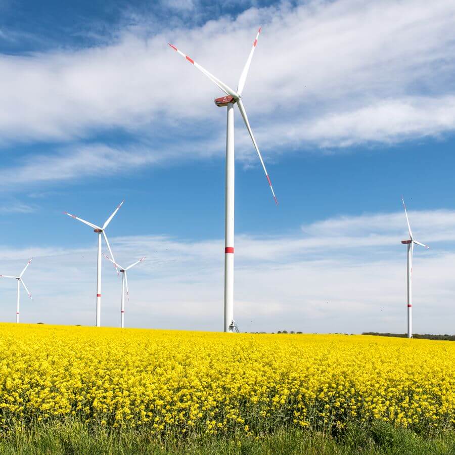 Wind turbines at dusk